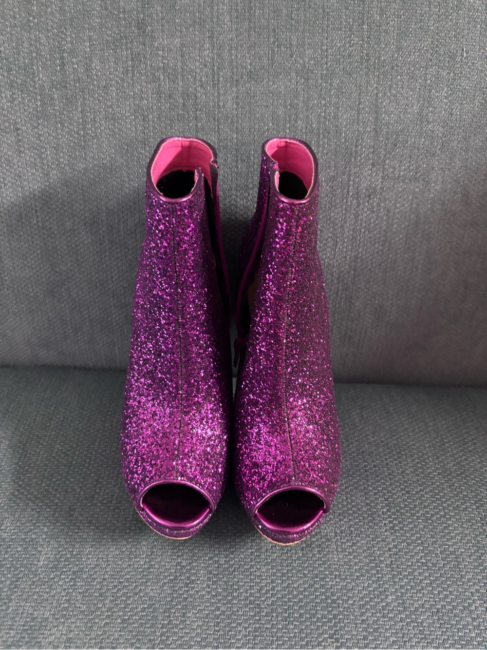 Allegra K Glitter Peep-Toe Ankle Boots - Magenta